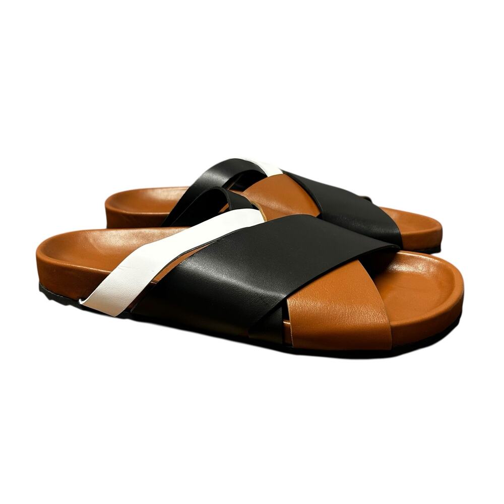 Pierre Hardy Calf Camel Black White Alpha Cross Flat Sandal Womens 39 / US 9